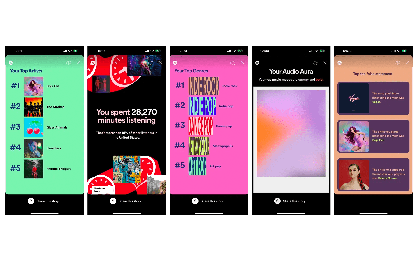 Spotify Wrapped feature screenshots
